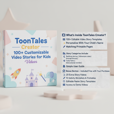 Toon Tales Creator packaging with product details on a light background